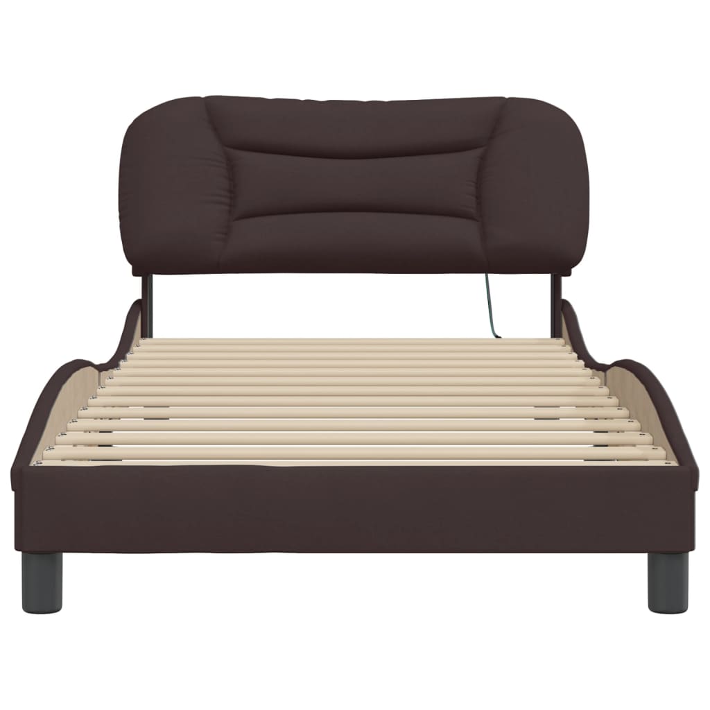 Bed Frame with LED without Mattress "Hvar" Dark Brown 100x200 cm Fabric