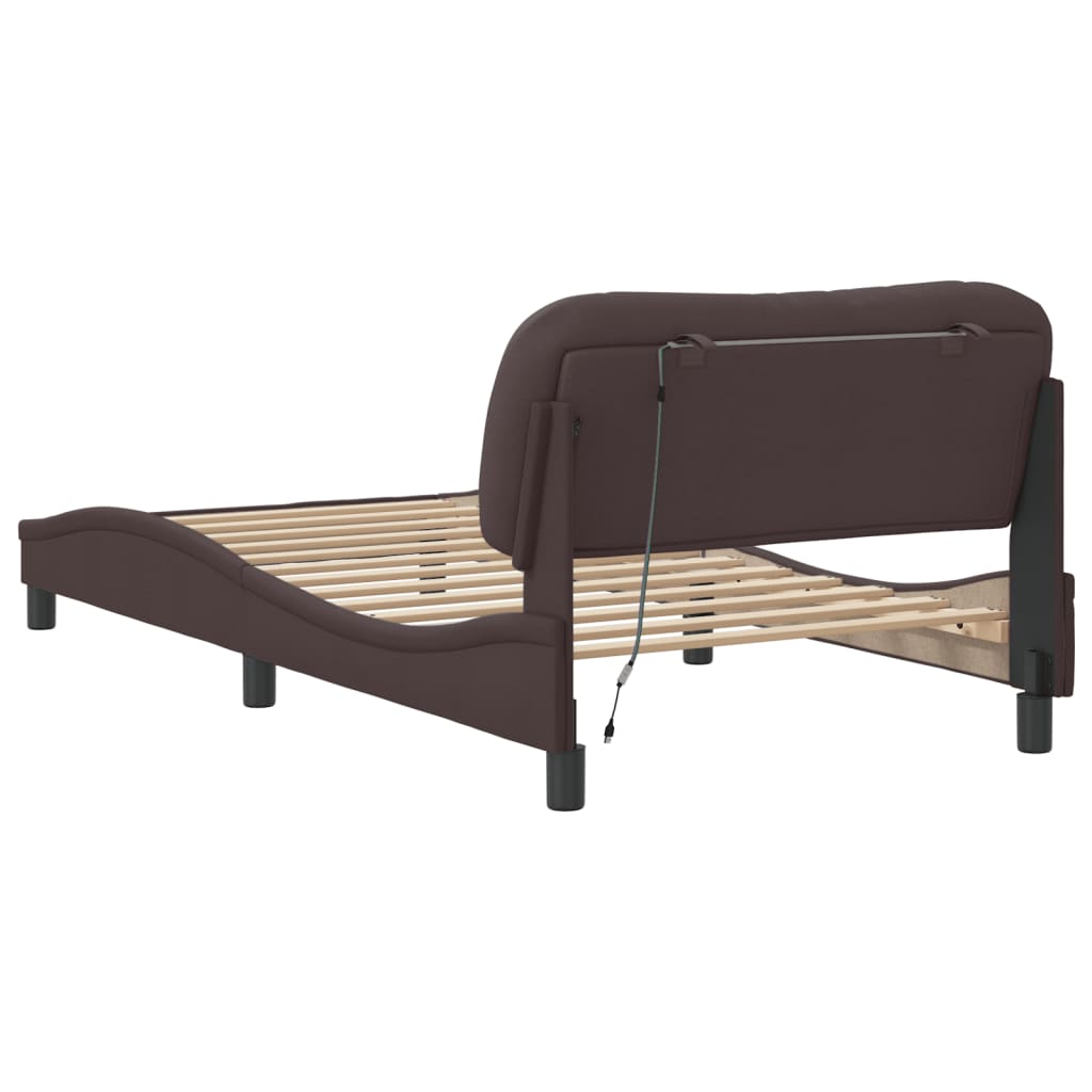 Bed Frame with LED without Mattress "Hvar" Dark Brown 100x200 cm Fabric