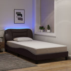 Bed Frame with LED without Mattress "Hvar" Dark Brown 100x200 cm Fabric