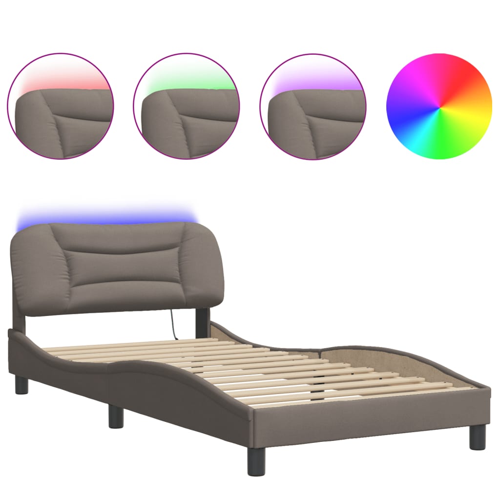 Bed Frame with LED without Mattress "Hvar" Taupe 100x200 cm Fabric