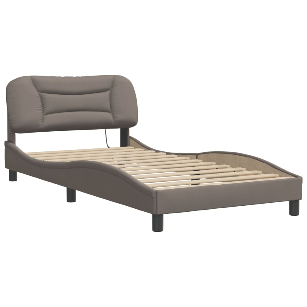 Bed Frame with LED without Mattress "Hvar" Taupe 100x200 cm Fabric