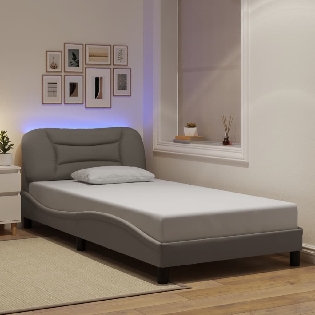 Bed Frame with LED without Mattress "Hvar" Taupe 100x200 cm Fabric