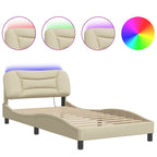 Bed Frame with LED without Mattress "Hvar" Cream 100x200 cm Fabric