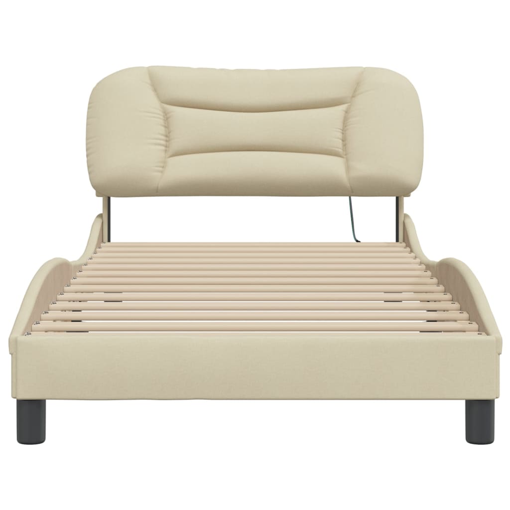 Bed Frame with LED without Mattress "Hvar" Cream 100x200 cm Fabric