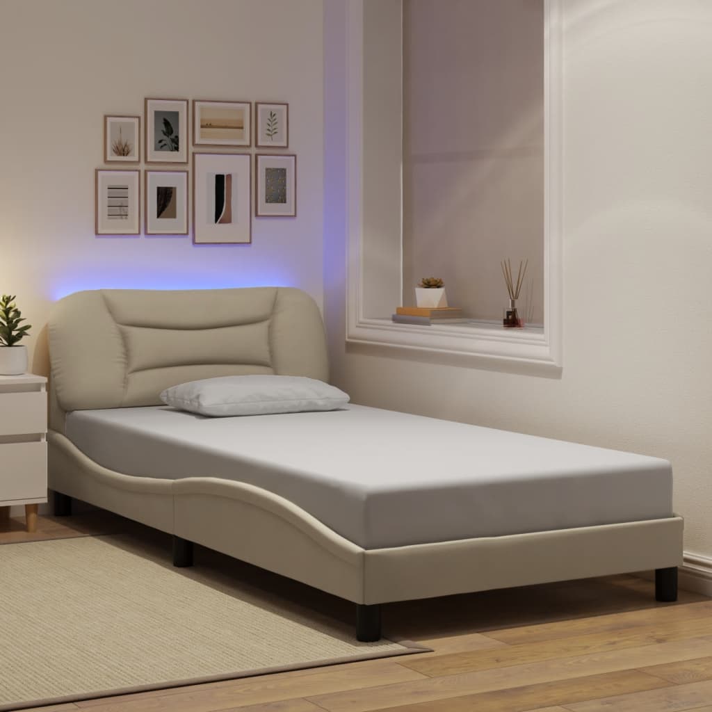 Bed Frame with LED without Mattress "Hvar" Cream 100x200 cm Fabric