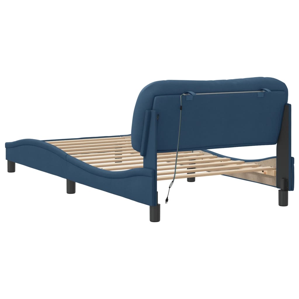 Bed Frame with LED without Mattress "Hvar" Blue 100x200 cm Fabric