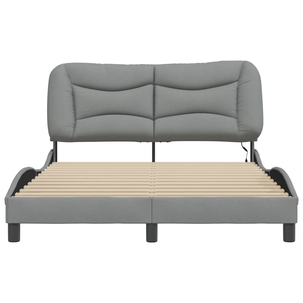 Bed Frame with LED without Mattress "Hvar" Light Grey 120x200 cm Fabric