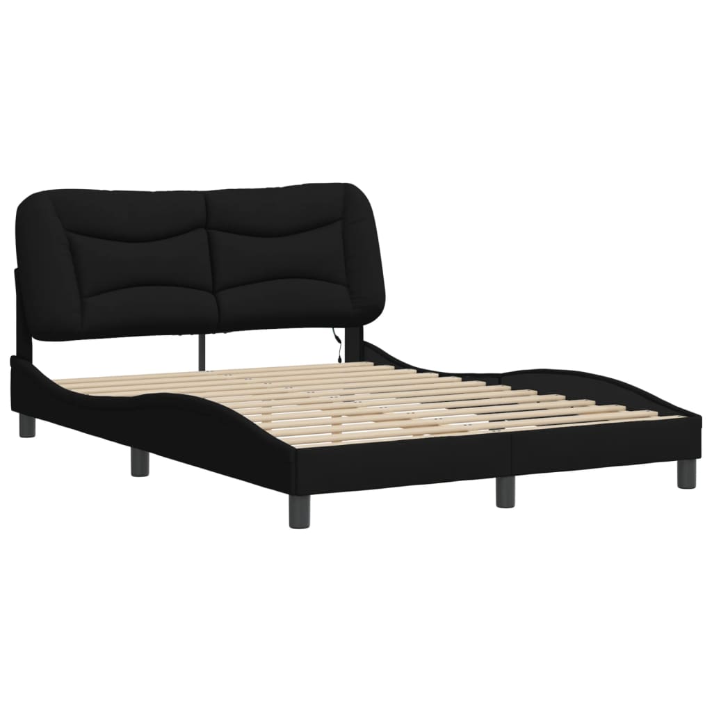Bed Frame with LED without Mattress "Hvar" Black 120x200 cm Fabric