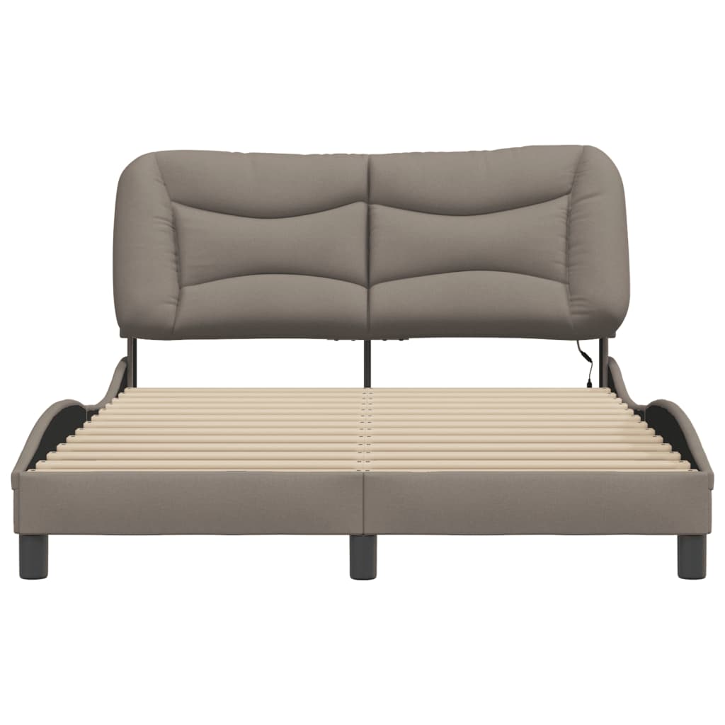 Bed Frame with LED without Mattress "Hvar" Taupe 120x200 cm Fabric