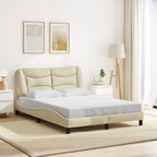 Bed Frame with LED without Mattress "Hvar" Cream 120x200 cm Fabric