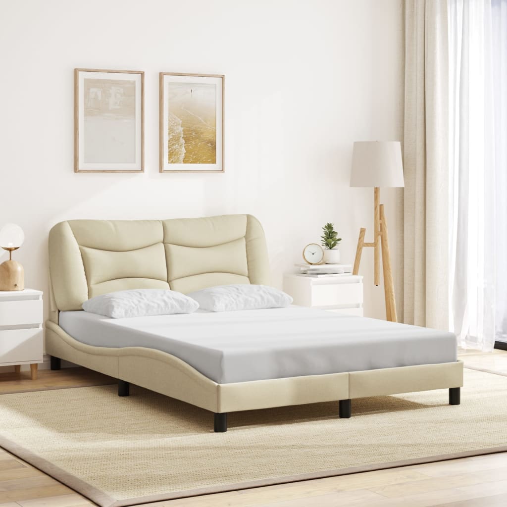 Bed Frame with LED without Mattress "Hvar" Cream 120x200 cm Fabric