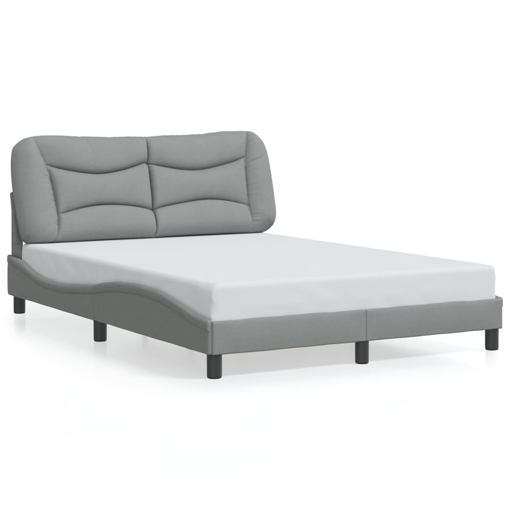 Bed Frame with LED without Mattress "Hvar" Light Grey 140x190 cm Fabric