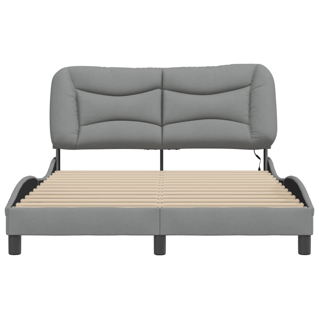 Bed Frame with LED without Mattress "Hvar" Light Grey 140x190 cm Fabric