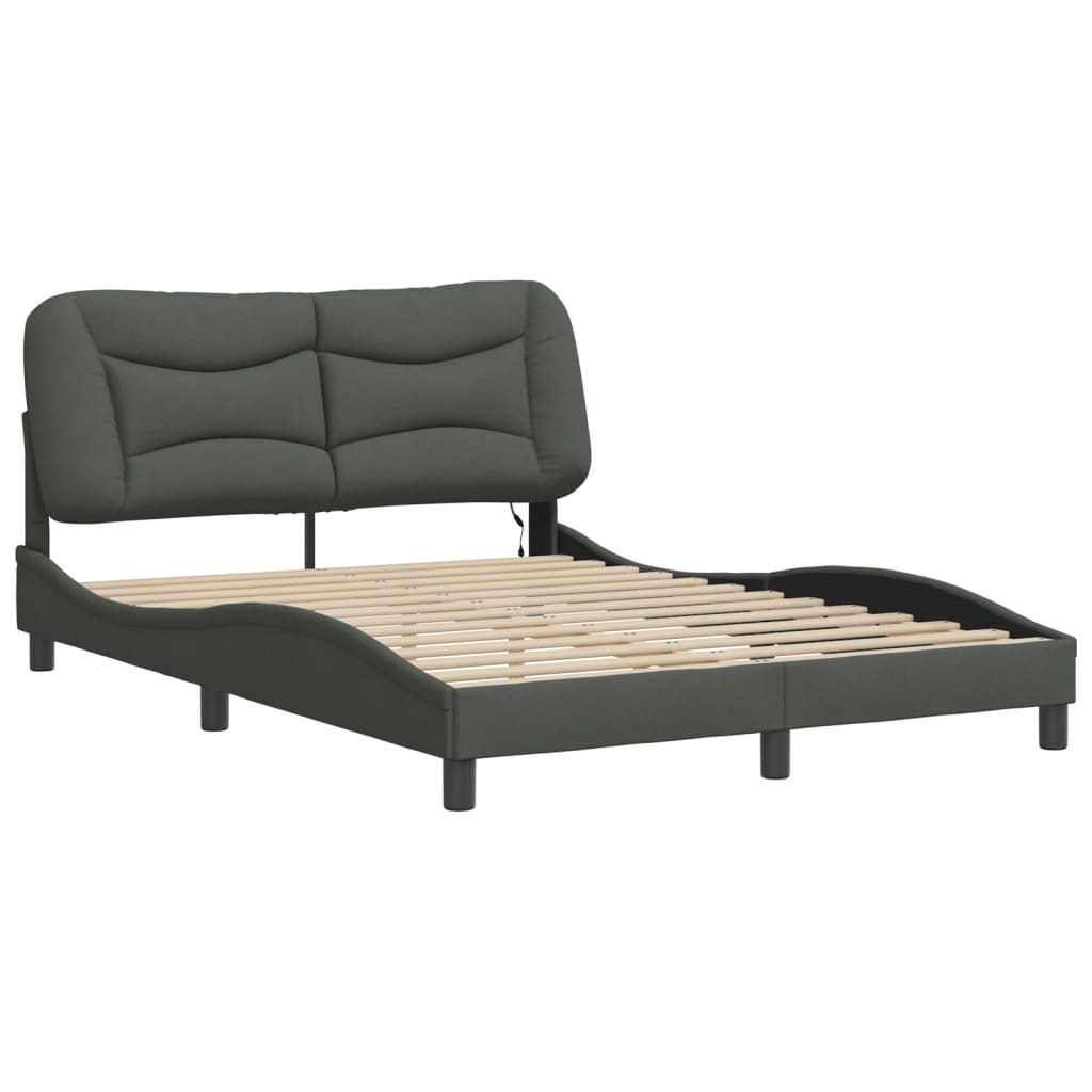 Bed Frame with LED without Mattress "Hvar" Dark Grey 140x190 cm Fabric