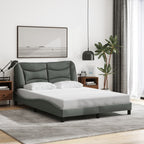 Bed Frame with LED without Mattress "Hvar" Dark Grey 140x190 cm Fabric