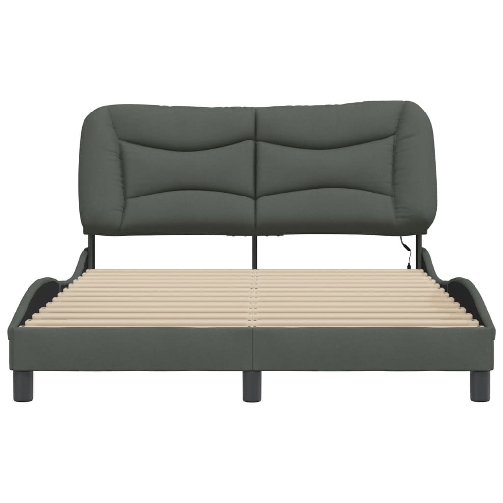 Bed Frame with LED without Mattress "Hvar" Dark Grey 140x190 cm Fabric