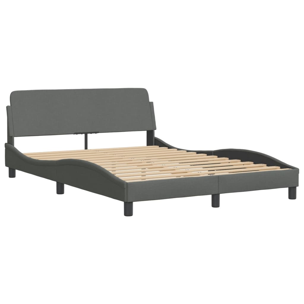 Bed Frame with LED without Mattress "Hvar" Dark Grey 140x190 cm Fabric