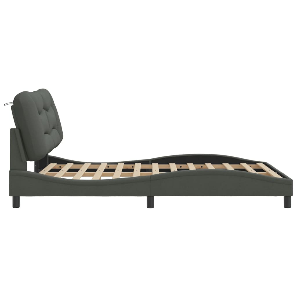 Bed Frame with LED without Mattress "Hvar" Dark Grey 140x190 cm Fabric