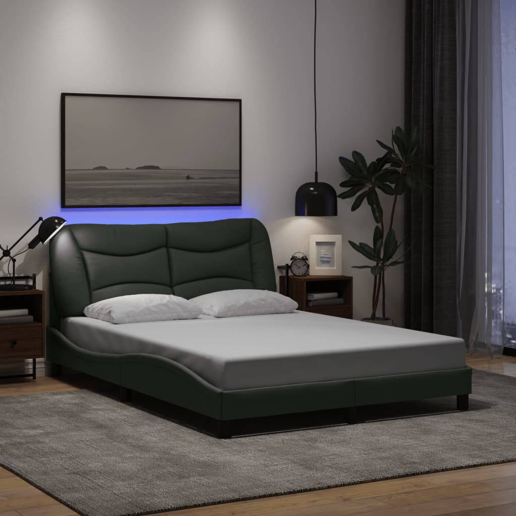 Bed Frame with LED without Mattress "Hvar" Dark Grey 140x190 cm Fabric