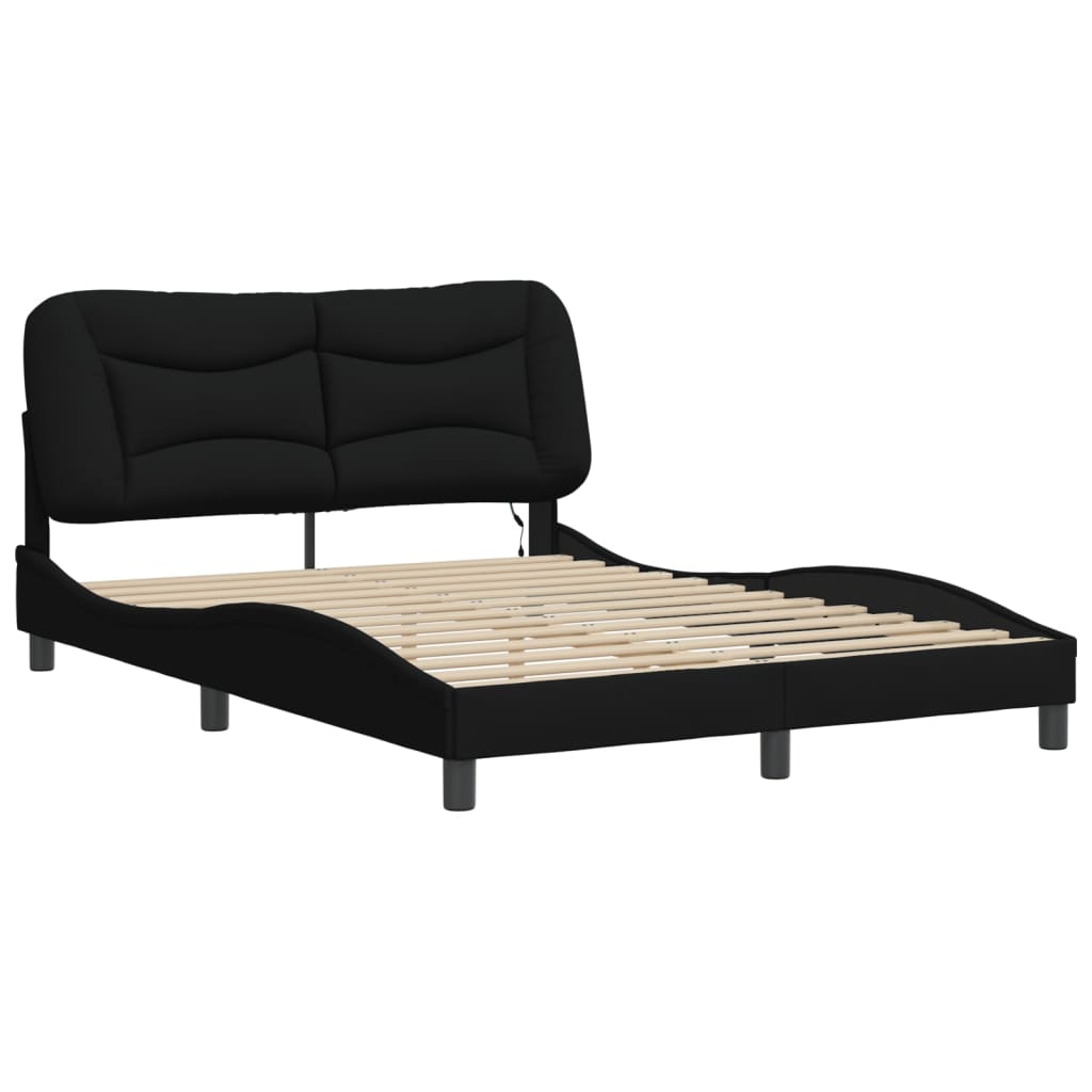 Bed Frame with LED without Mattress "Hvar" Black 140x190 cm Fabric