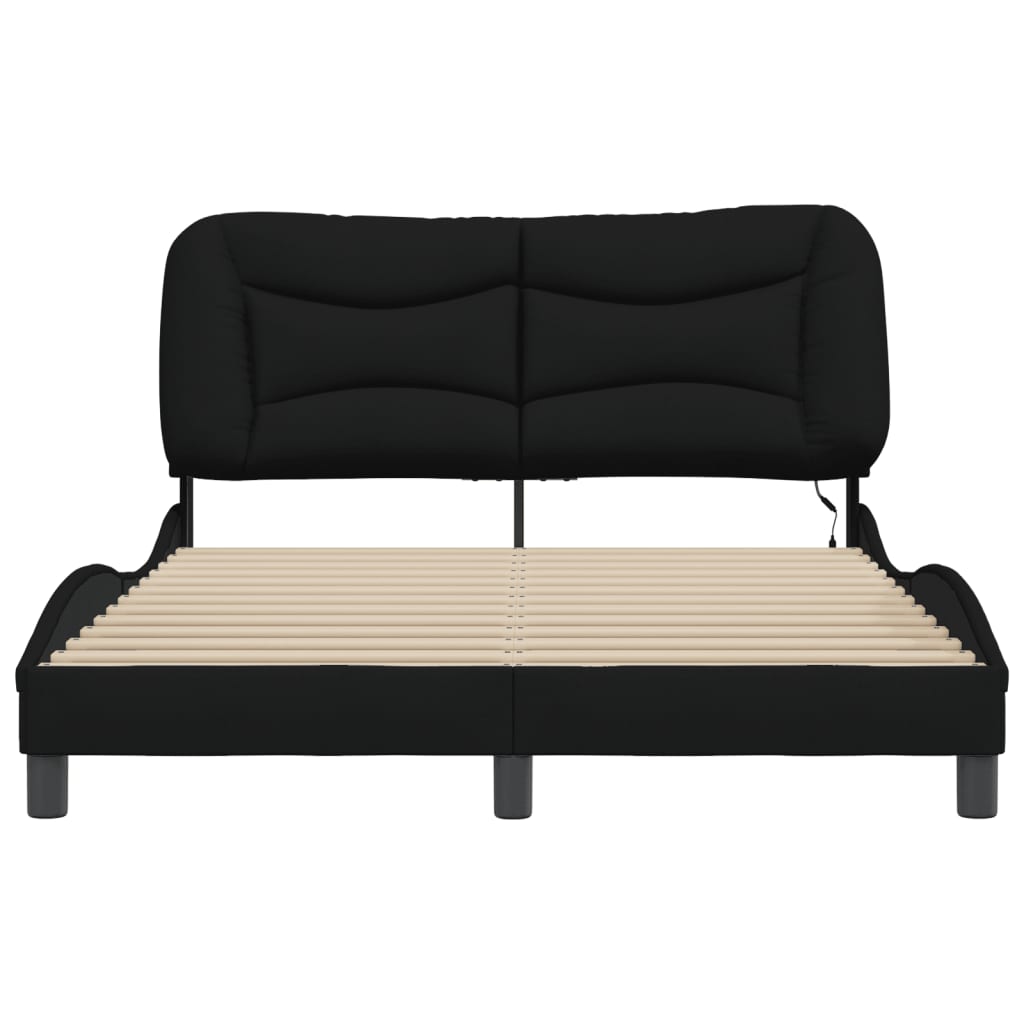 Bed Frame with LED without Mattress "Hvar" Black 140x190 cm Fabric