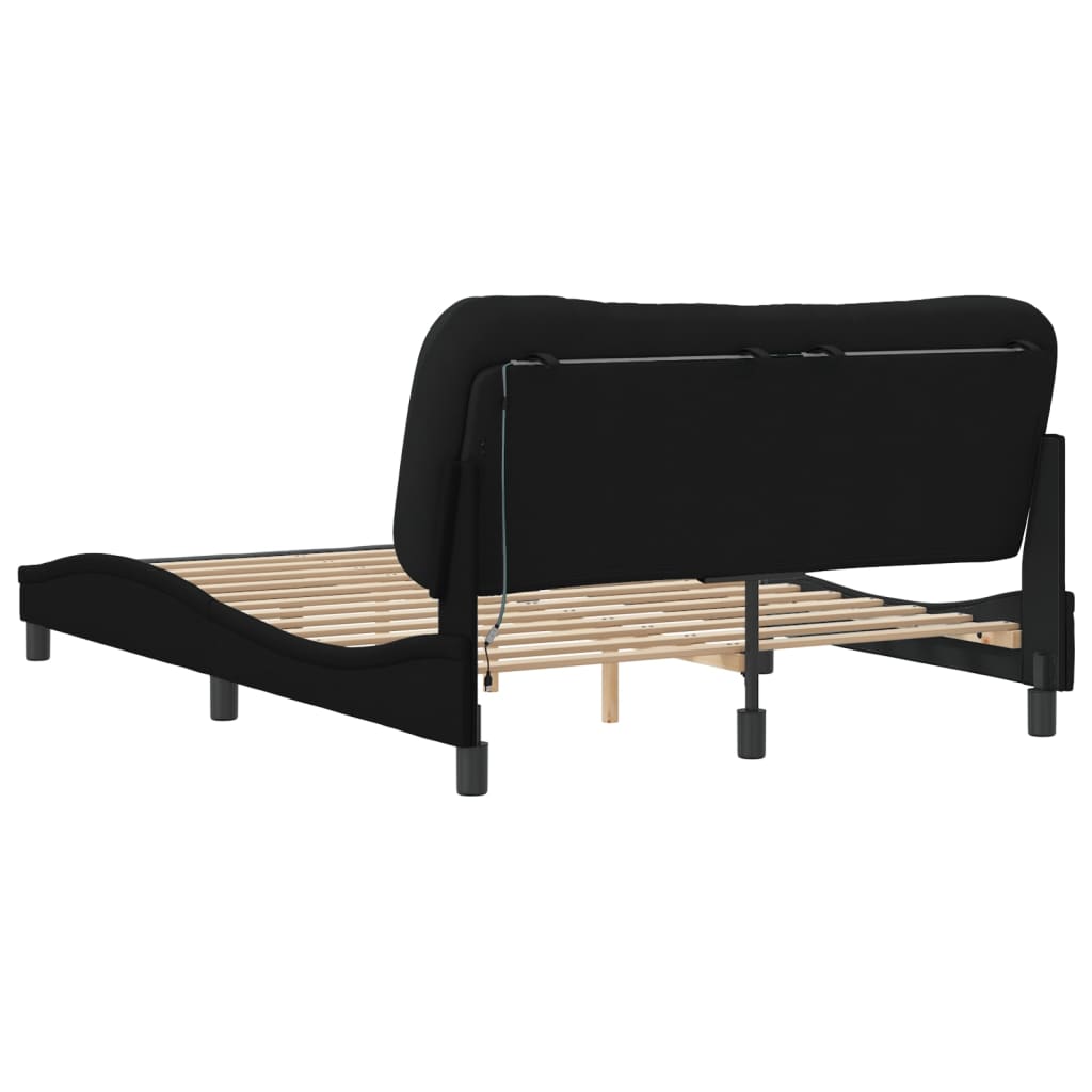 Bed Frame with LED without Mattress "Hvar" Black 140x190 cm Fabric