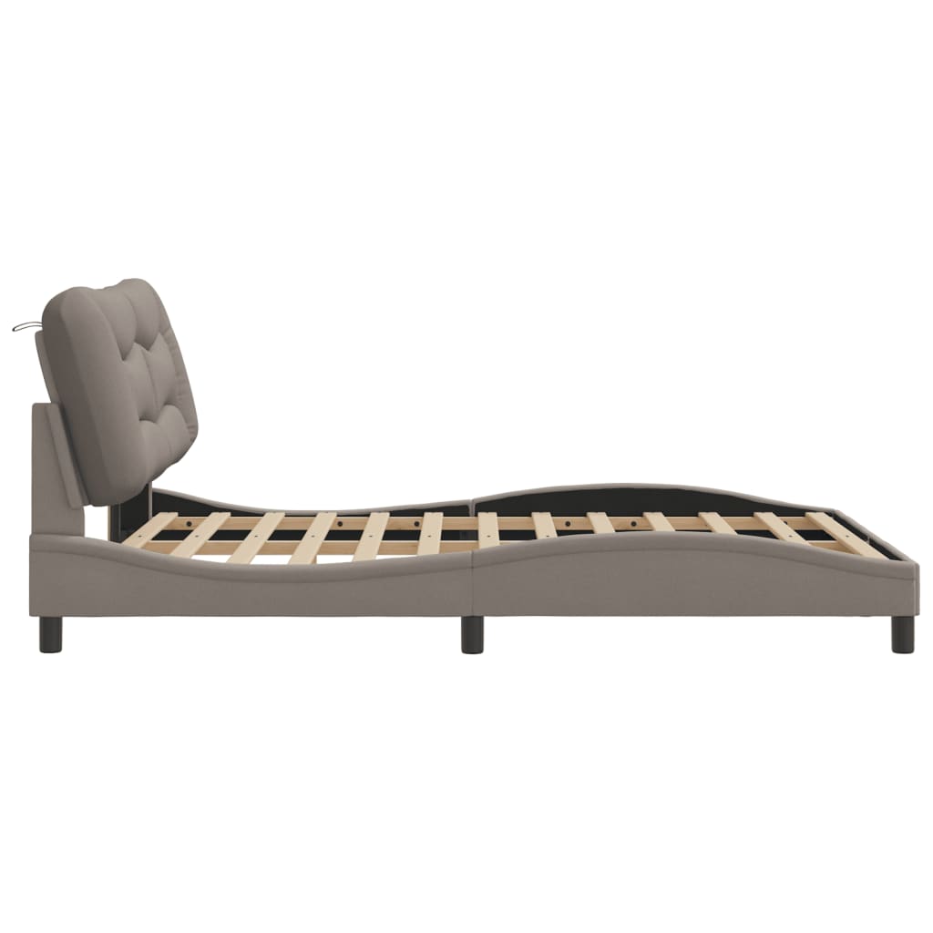 Bed Frame with LED without Mattress "Hvar" Taupe 140x190 cm Fabric