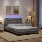 Bed Frame with LED without Mattress "Hvar" Taupe 140x190 cm Fabric