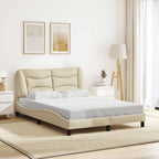 Bed Frame with LED without Mattress "Hvar" Cream 140x190 cm Fabric