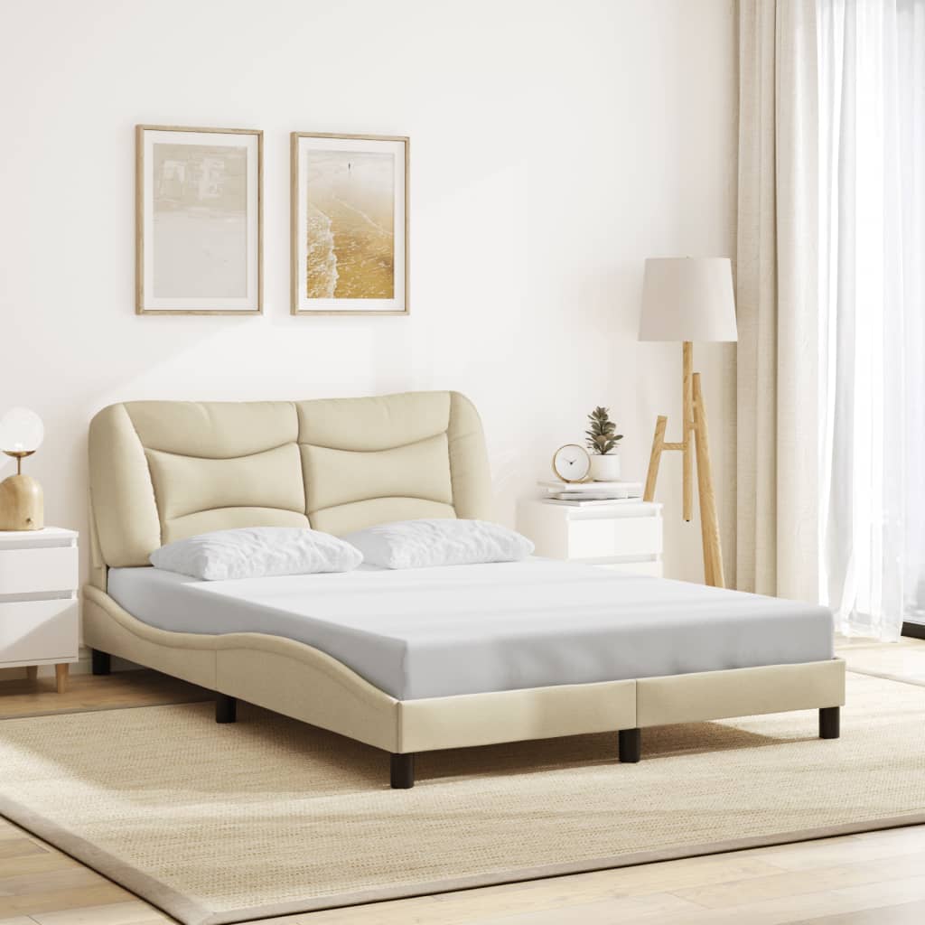 Bed Frame with LED without Mattress "Hvar" Cream 140x190 cm Fabric