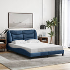 Bed Frame with LED without Mattress "Hvar" Blue 140x190 cm Fabric