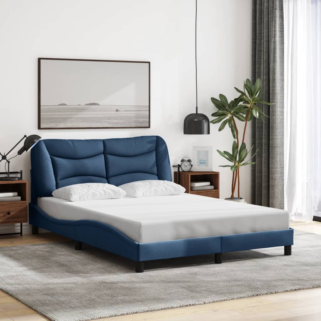 Bed Frame with LED without Mattress "Hvar" Blue 140x190 cm Fabric