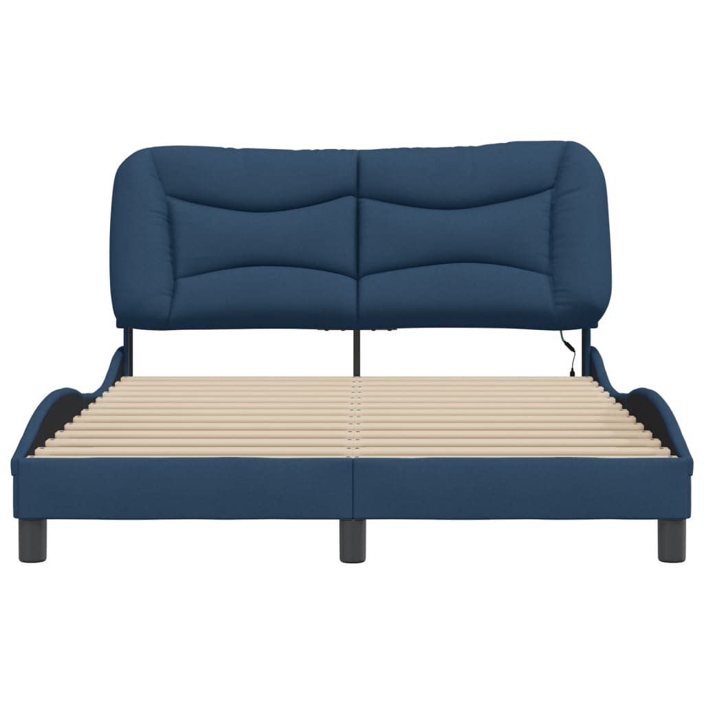 Bed Frame with LED without Mattress "Hvar" Blue 140x190 cm Fabric
