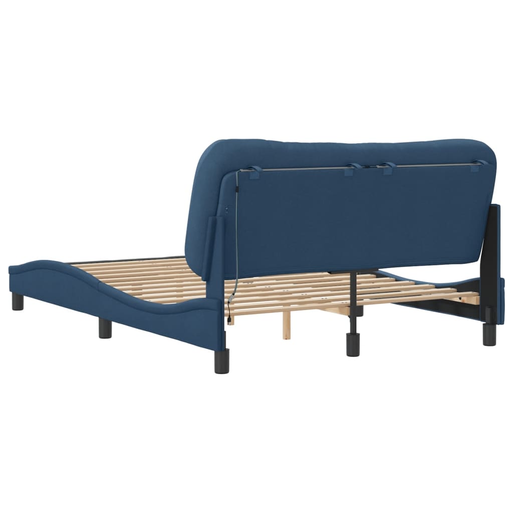 Bed Frame with LED without Mattress "Hvar" Blue 140x190 cm Fabric