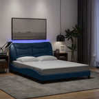 Bed Frame with LED without Mattress "Hvar" Blue 140x190 cm Fabric