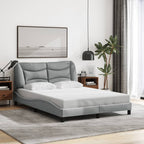 Bed Frame with LED without Mattress "Hvar" Light Grey 140x200 cm Fabric