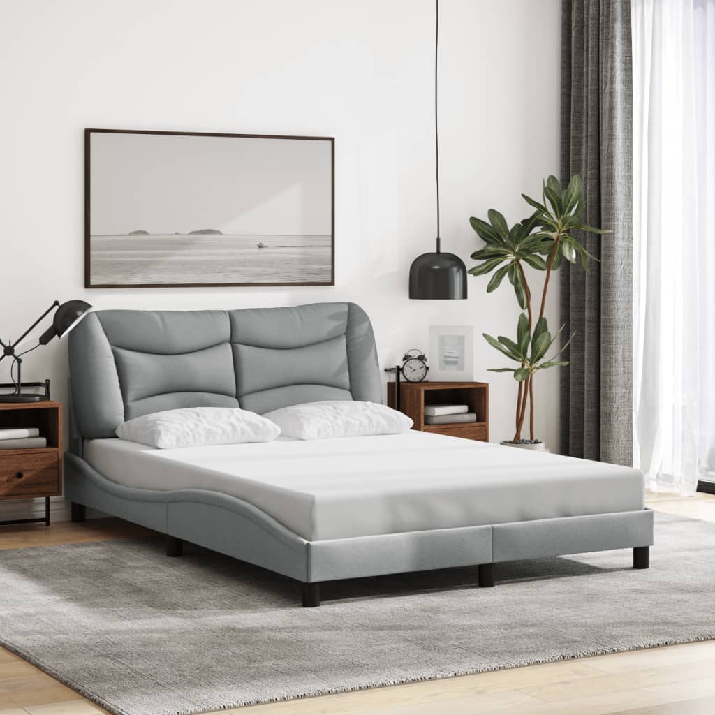 Bed Frame with LED without Mattress "Hvar" Light Grey 140x200 cm Fabric