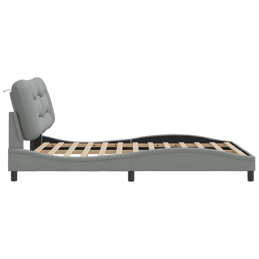 Bed Frame with LED without Mattress "Hvar" Light Grey 140x200 cm Fabric