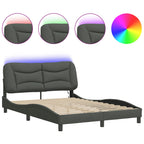 Bed Frame with LED without Mattress "Hvar" Dark Grey 140x200 cm Fabric