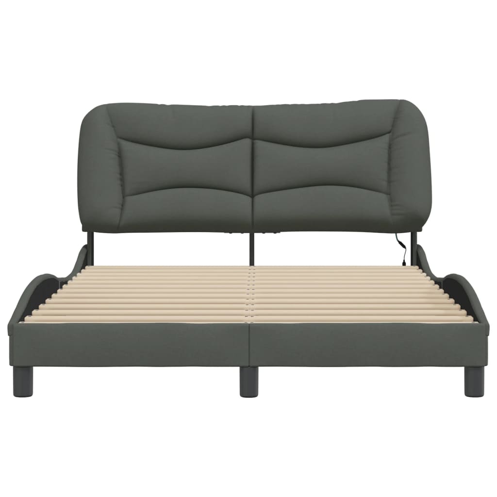 Bed Frame with LED without Mattress "Hvar" Dark Grey 140x200 cm Fabric