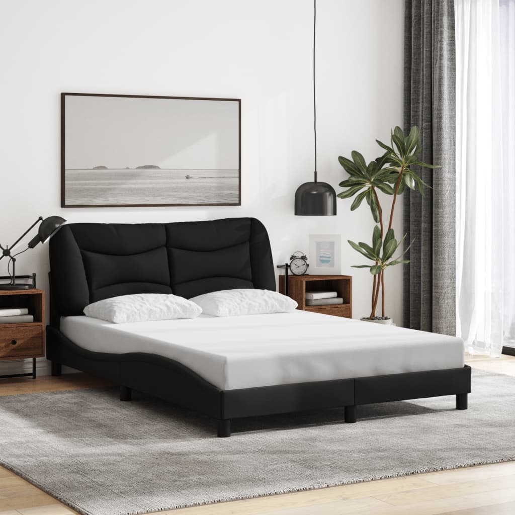 Bed Frame with LED without Mattress "Hvar" Black 140x200 cm Fabric