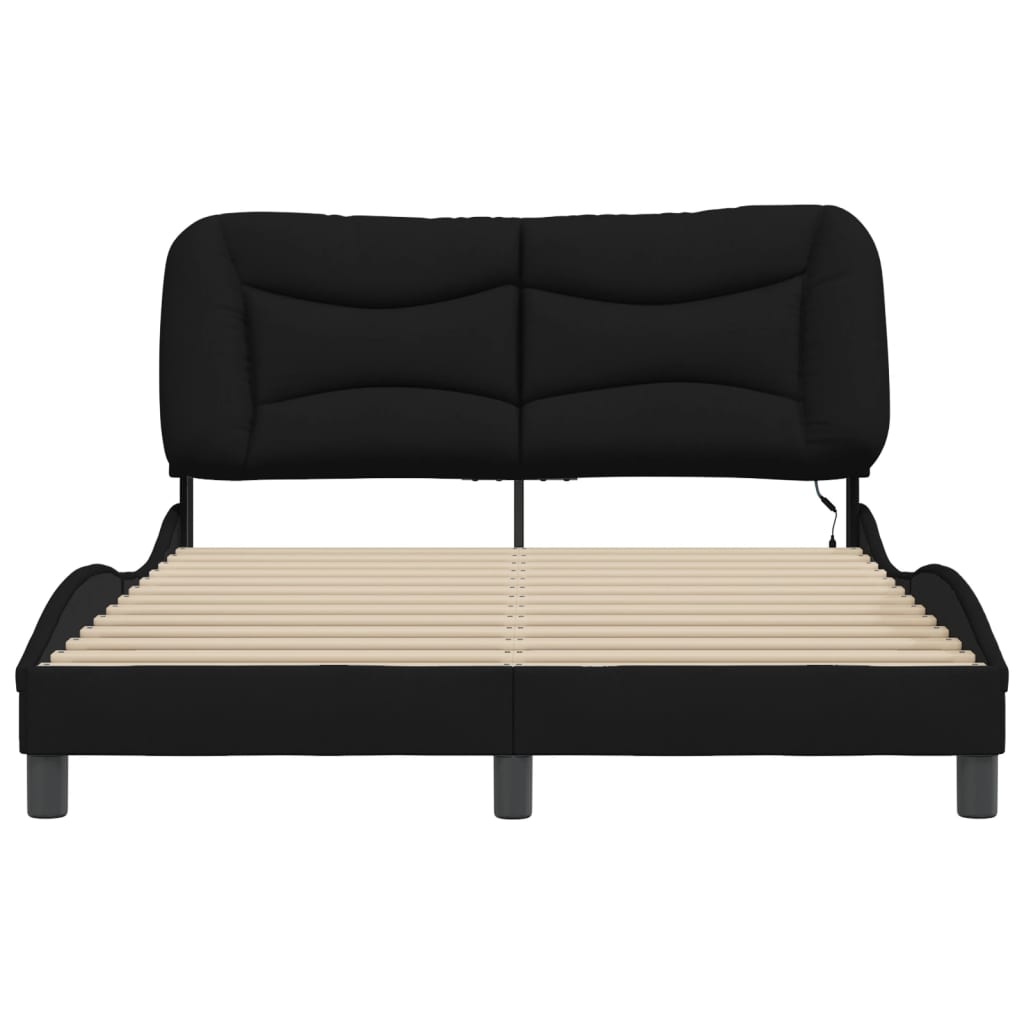 Bed Frame with LED without Mattress "Hvar" Black 140x200 cm Fabric