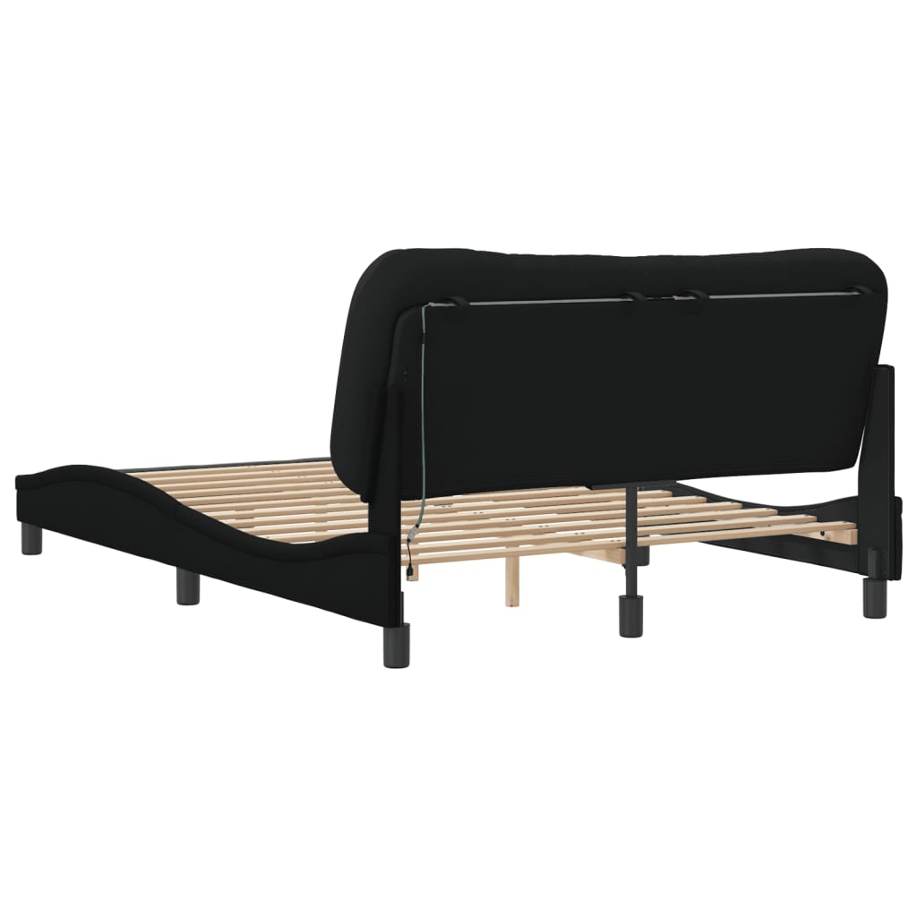 Bed Frame with LED without Mattress "Hvar" Black 140x200 cm Fabric