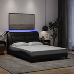Bed Frame with LED without Mattress "Hvar" Black 140x200 cm Fabric