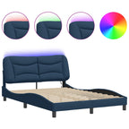 Bed Frame with LED without Mattress "Hvar" Blue 140x200 cm Fabric