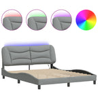 Bed Frame with LED without Mattress "Hvar" Light Grey 160x200 cm Fabric