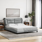 Bed Frame with LED without Mattress "Hvar" Light Grey 160x200 cm Fabric