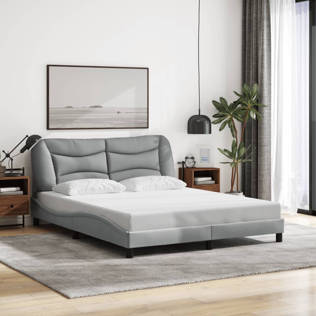 Bed Frame with LED without Mattress "Hvar" Light Grey 160x200 cm Fabric