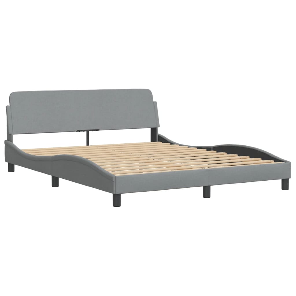 Bed Frame with LED without Mattress "Hvar" Light Grey 160x200 cm Fabric