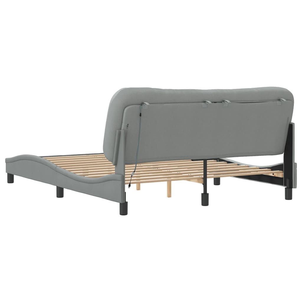 Bed Frame with LED without Mattress "Hvar" Light Grey 160x200 cm Fabric